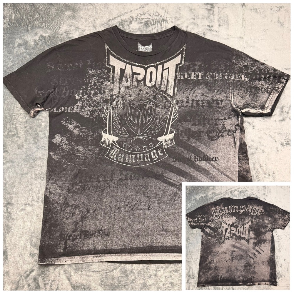 Tapout Signature Series Rampage Jackson MMA T-Shirt‎ Mens 2XL Black Grey AOP